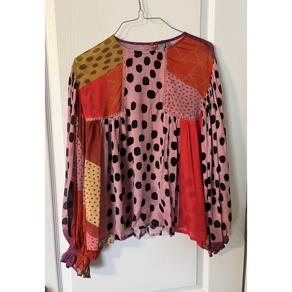 Anthropologie Bl^nk London Miranda Peasant Blouse Rosy Bloom Extra Small Petite